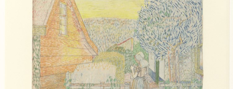 Zeeuws meisje breiend op een binnenplaatsje Jan Toorop 1904