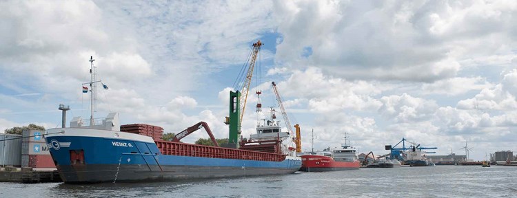 Schip bij Verbrugge Terminals in de haven van Terneuzen