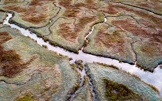 Luchtfoto van natuurgebied schorren en water